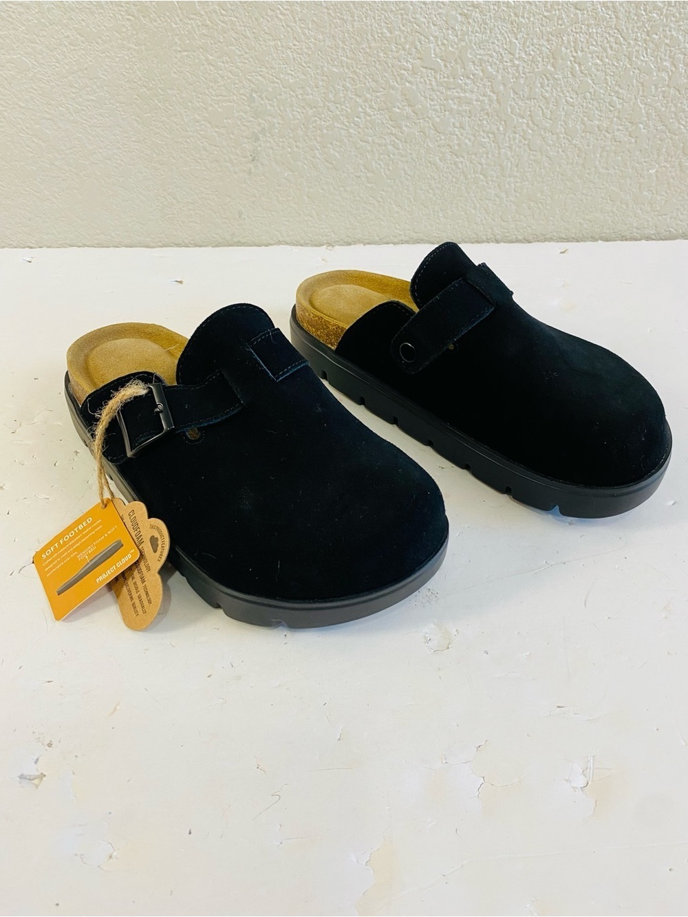 Project Cloud Black Suede Chunky Clog Size 7.5 - Picture 2 of 6